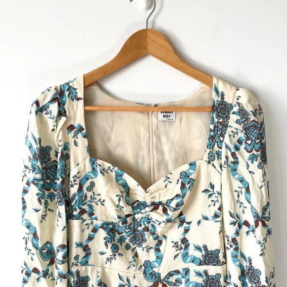 Aritzia Sunday Best Coco Long Sleeve Dress Cream Blue Size 4 - Picture 6 of 10